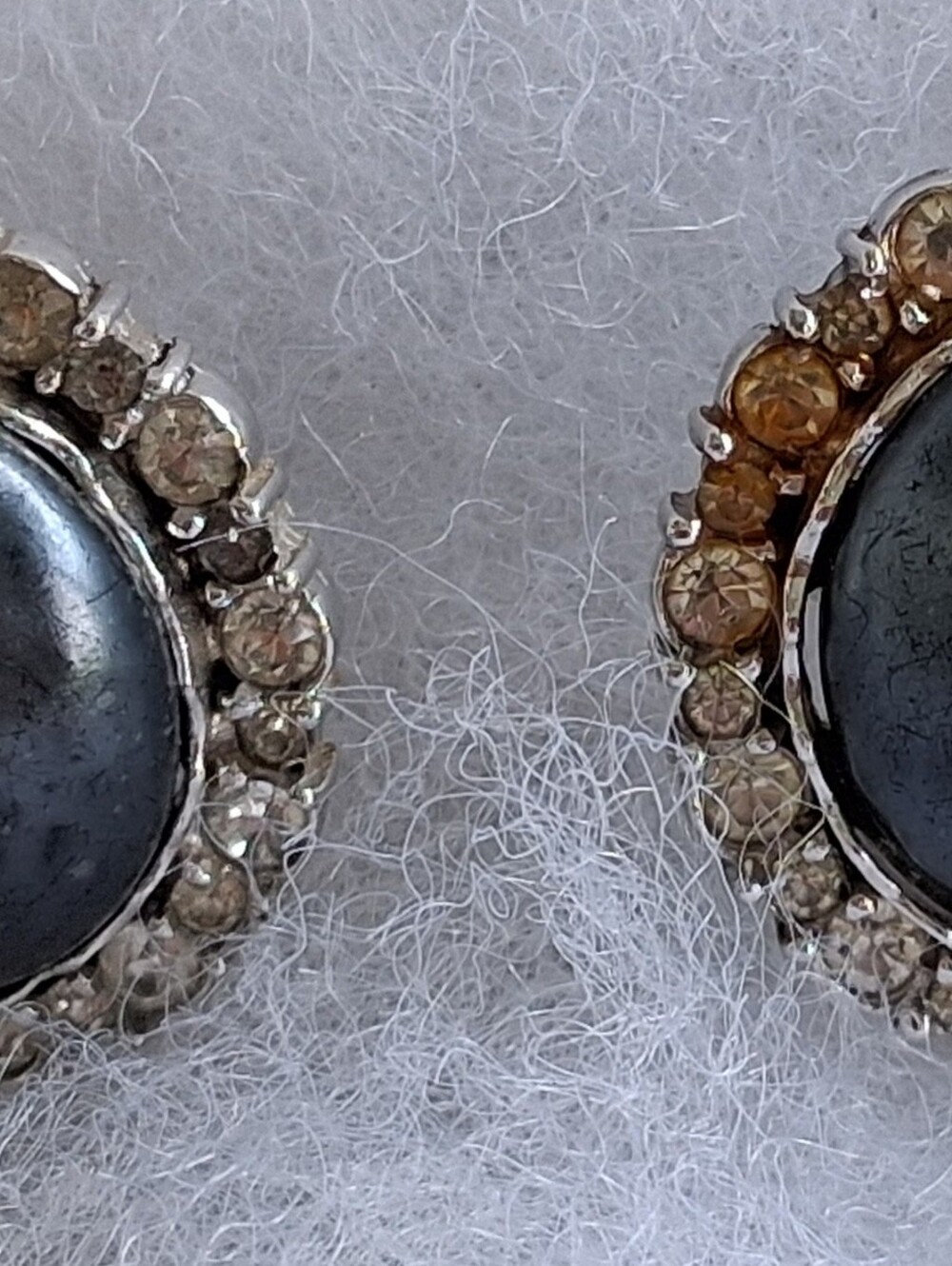 50s Vintage Nettie Rosenstein Dark Gray Stone And Rhinestone Earrings. Amazing!